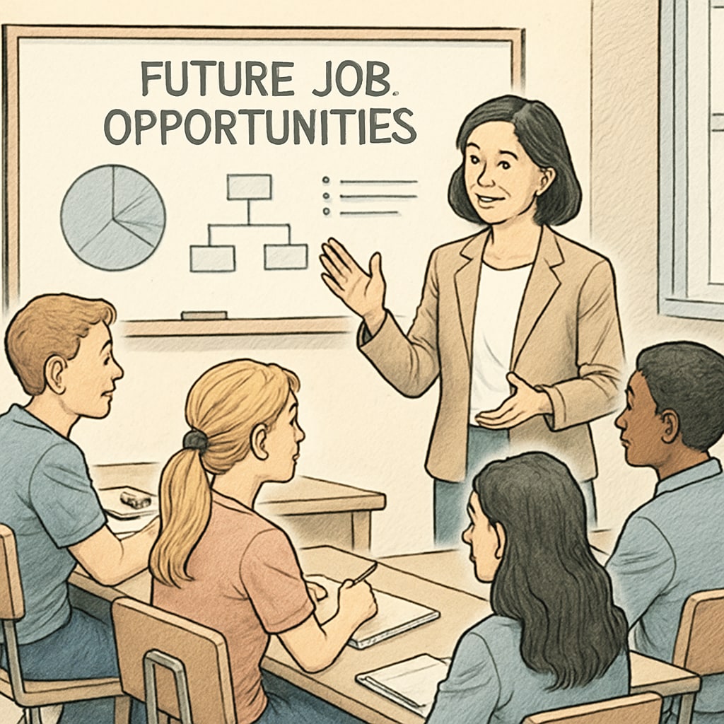 Career counselor guiding students about future job paths, representing career planning.
