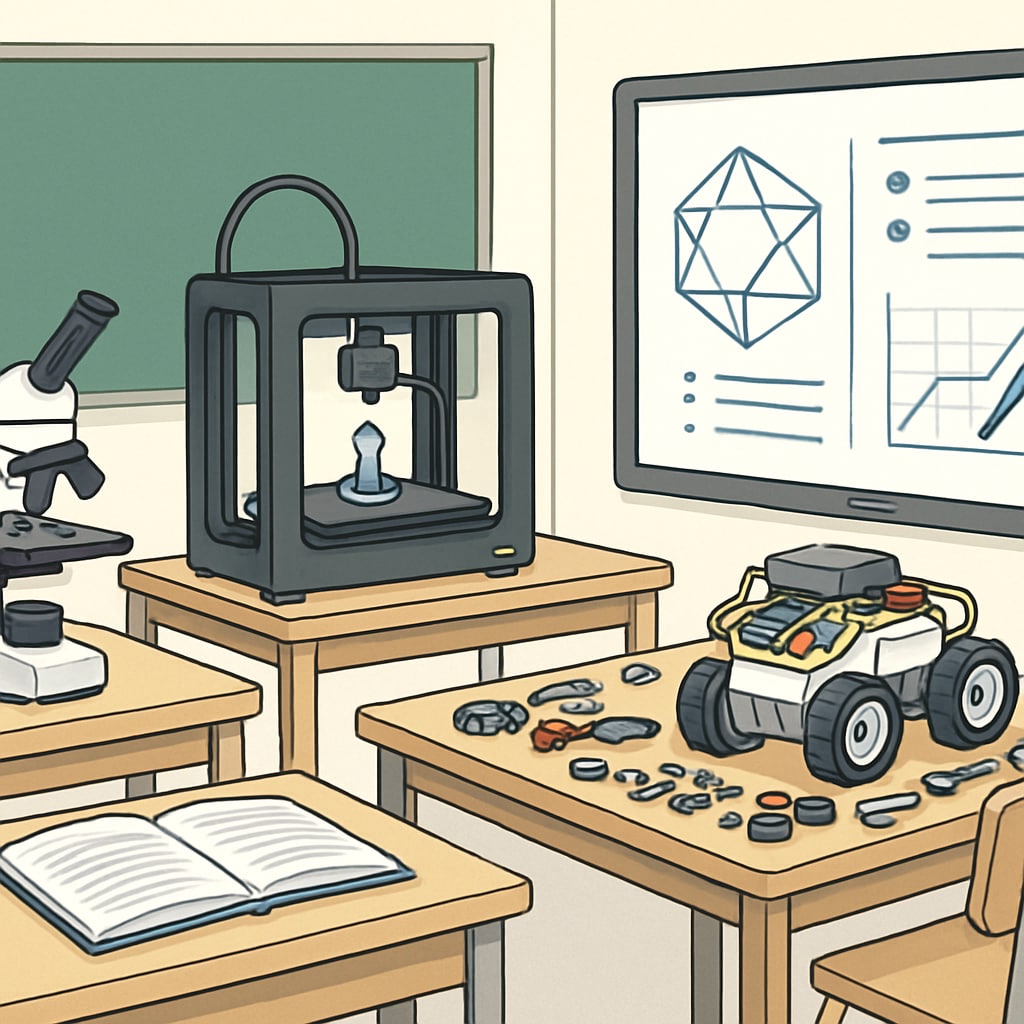 Classroom showcasing STEM tools for education and engineering innovation.