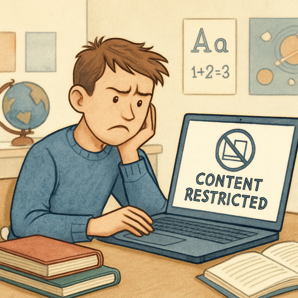 Student facing challenges due to age verification laws restricting educational content.