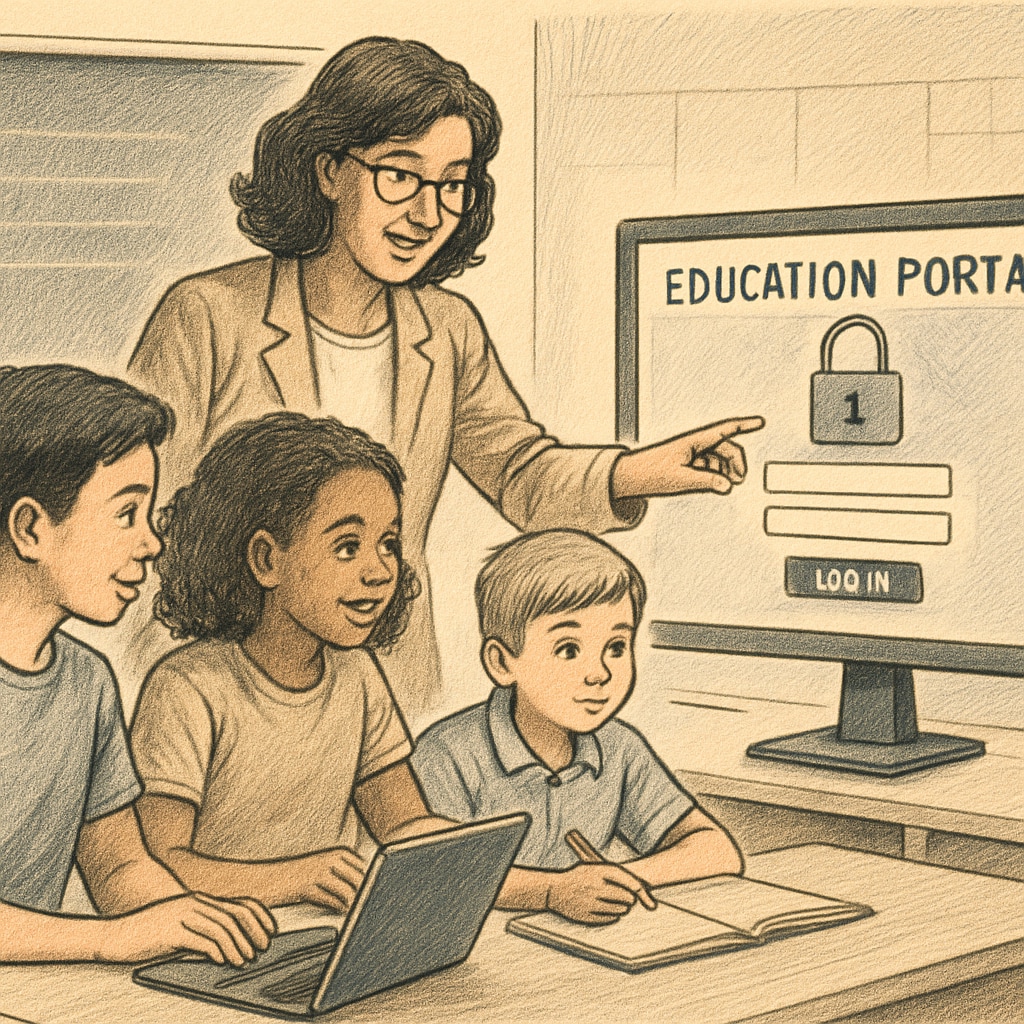 Educator helping students navigate restricted online resources within a safe learning environment.