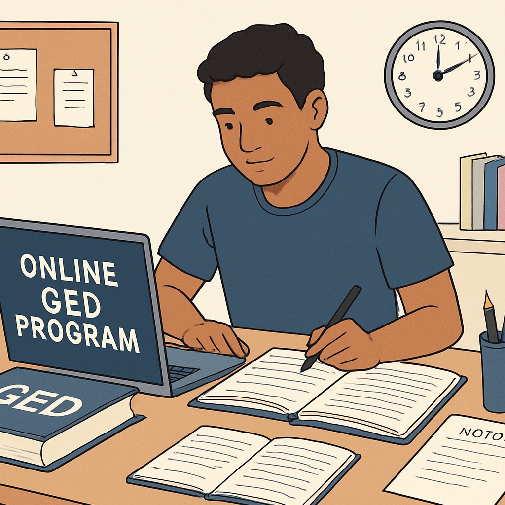 Student preparing for an online GED program.