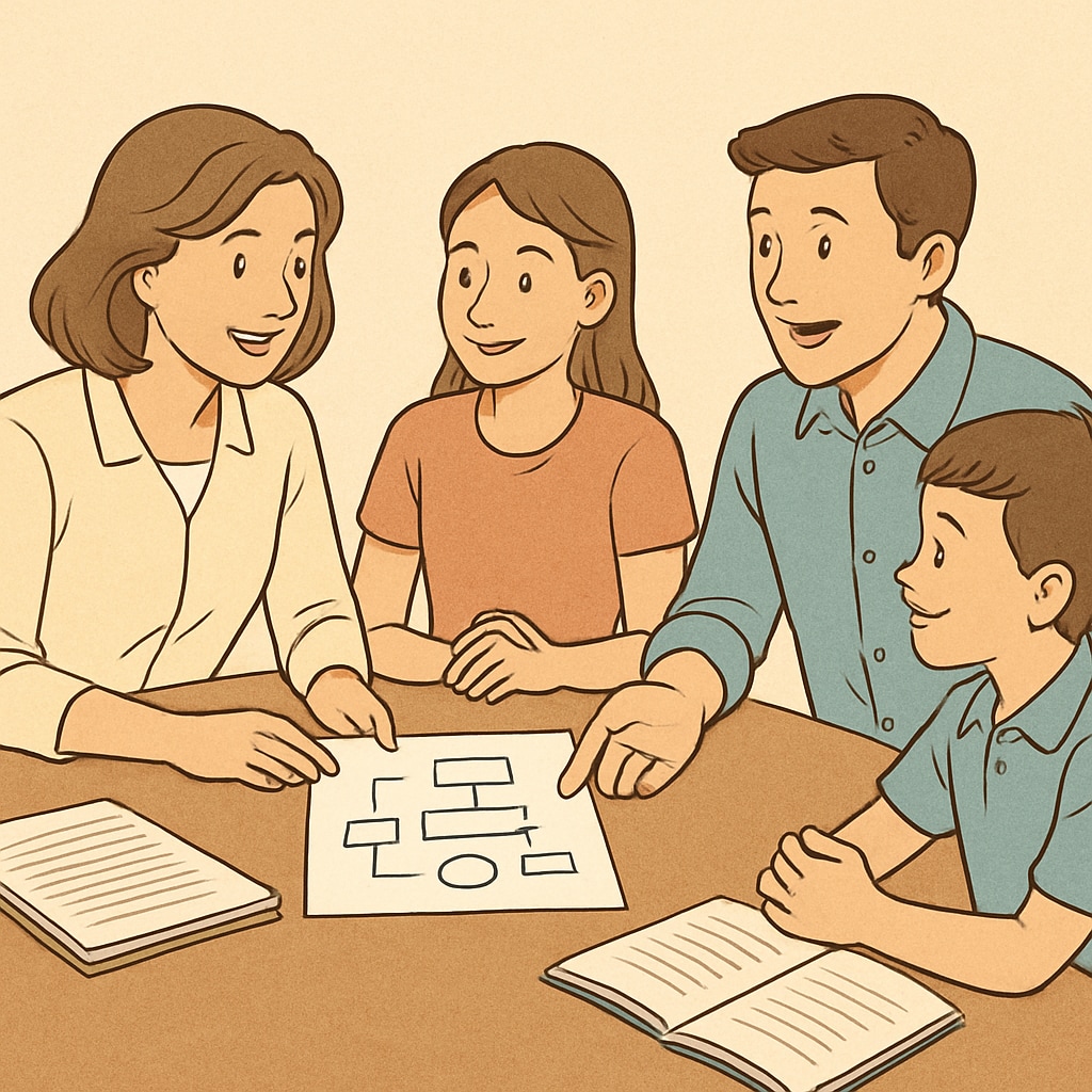 A family discussing goals and plans, promoting healthy habits and family education.