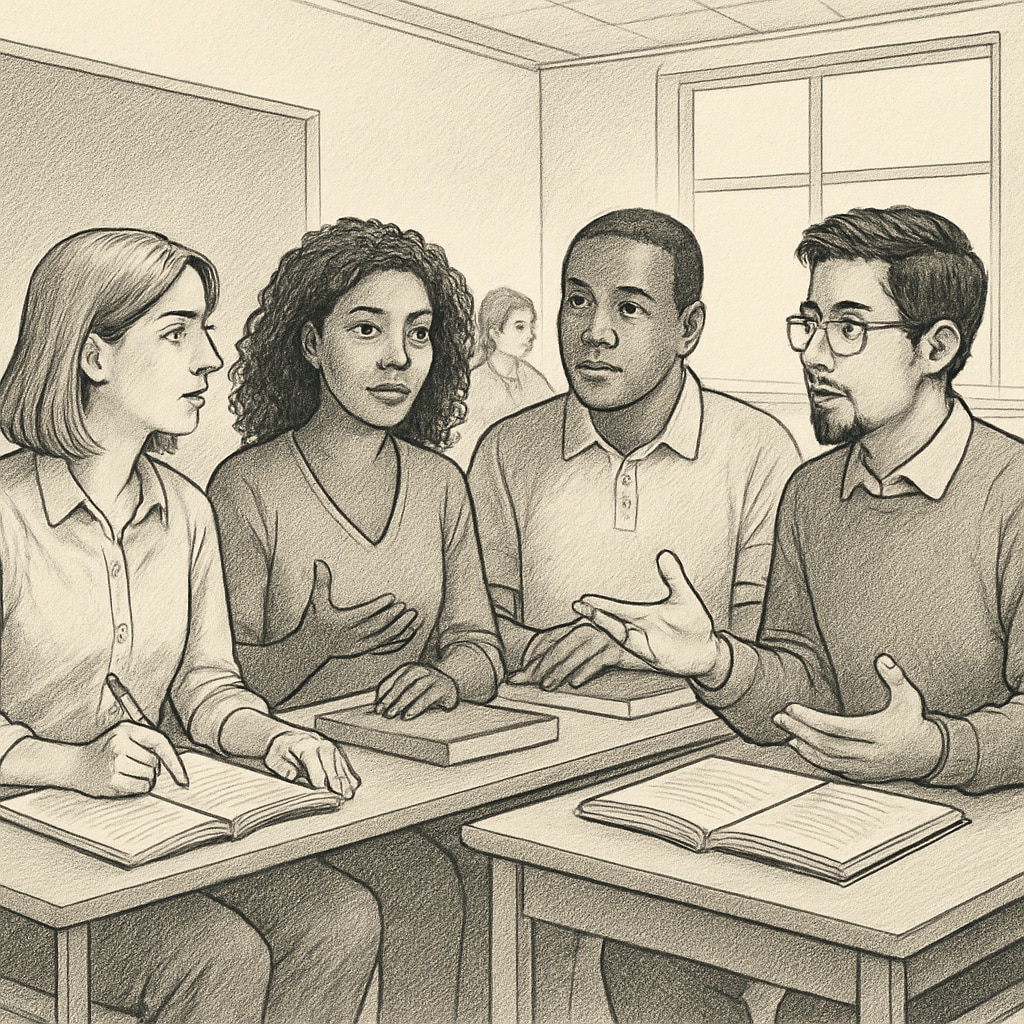 Adult education, GED, college application-related classroom discussion with adult students.