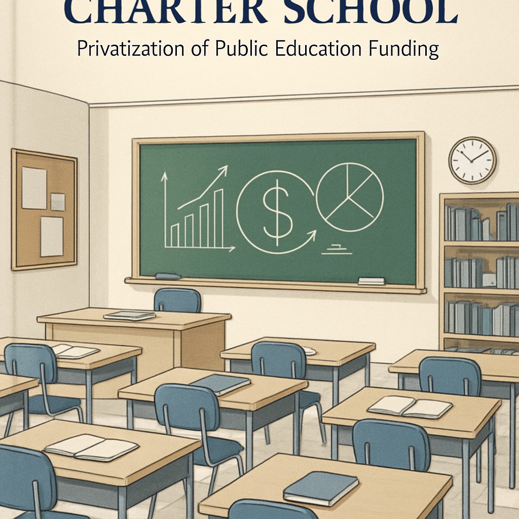 A charter school classroom representing the privatization of public education funding. A charter school classroom illustrating the privatization of public education funding.
