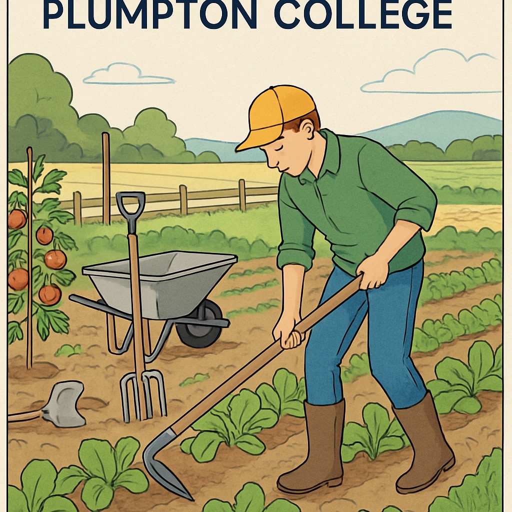 A student working in an agricultural field, showcasing Plumpton College's vocational education opportunities. Plumpton College student engaging in agricultural vocational training.