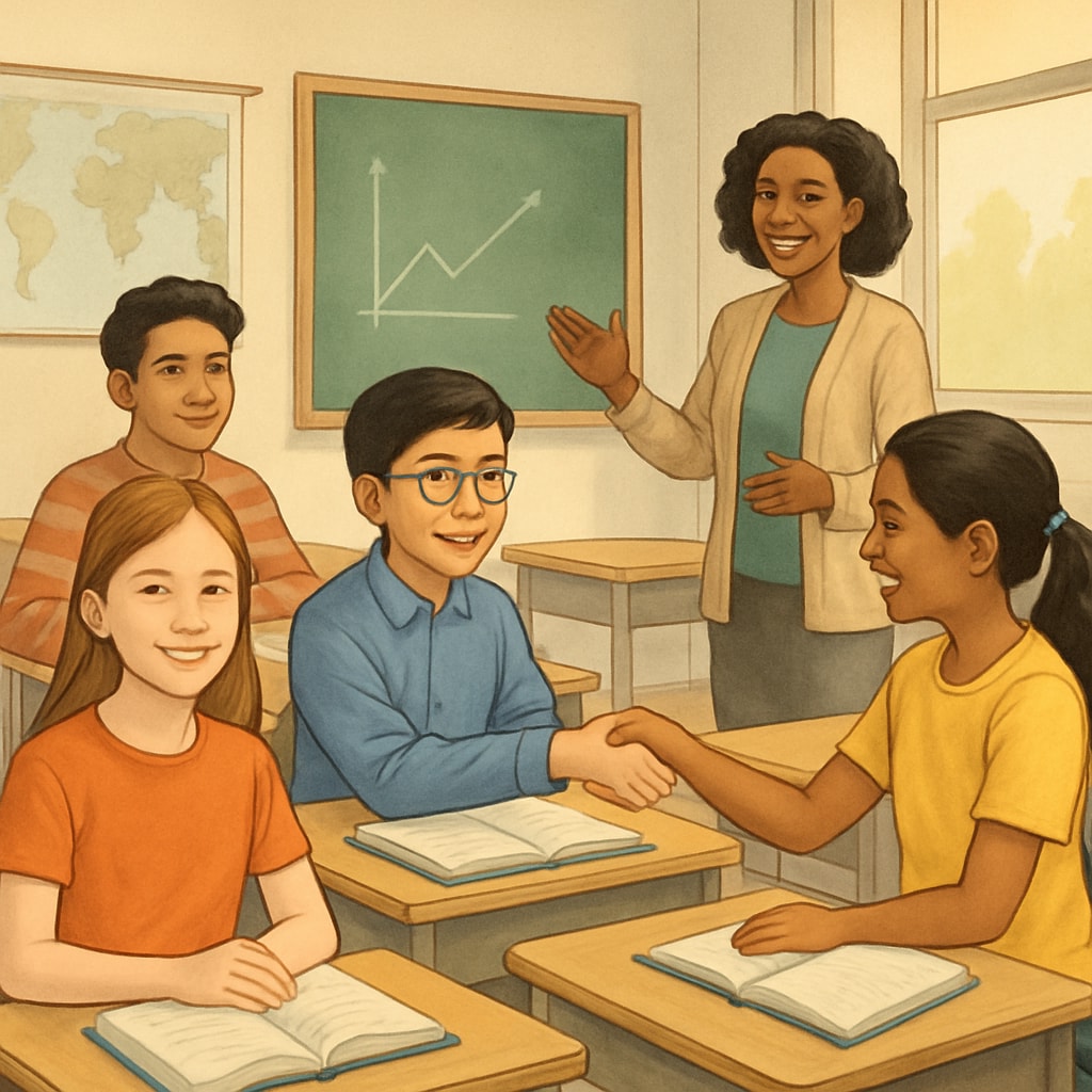 A group of students in a diverse classroom setting, representing the inclusivity of public schools. Public school students in a classroom setting, reflecting diversity and inclusivity.
