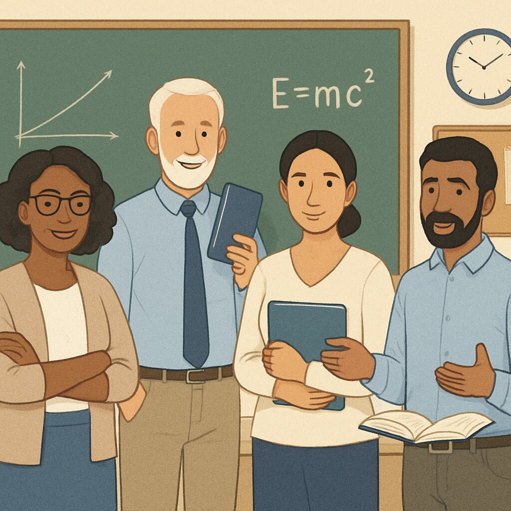 A group of teachers in a classroom setting, symbolizing the diversity of educational thought. Teachers in a classroom representing diverse educational perspectives.