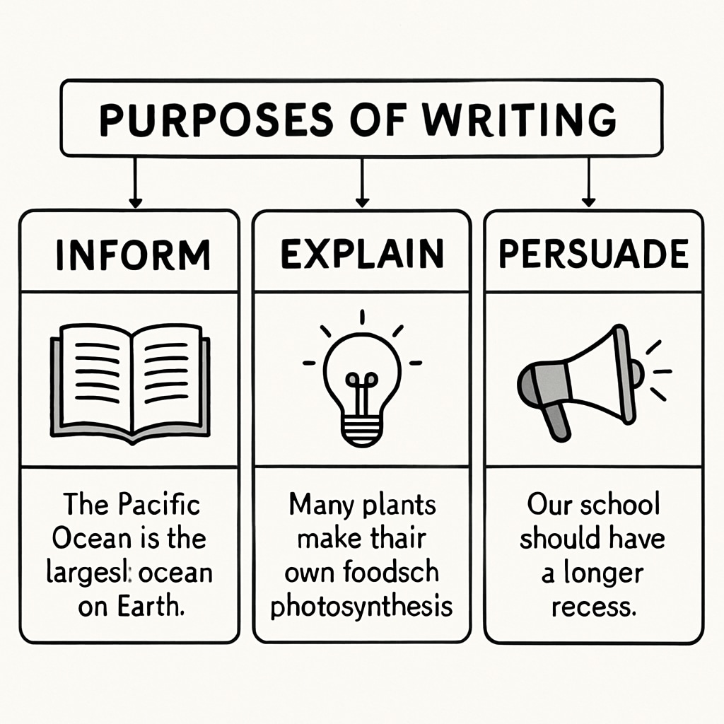 Diagram showing text purpose types: inform, explain, persuade.