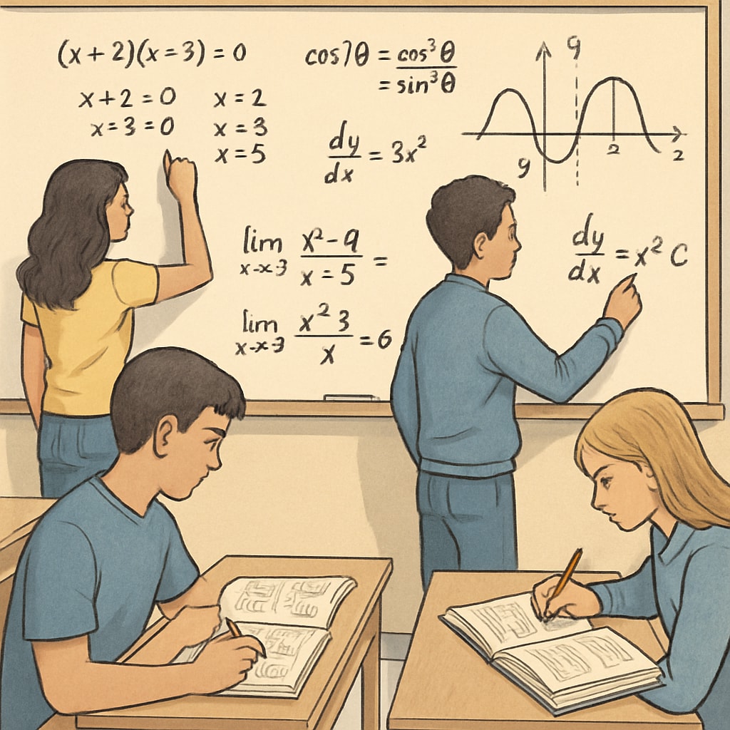 High school students solving advanced math problems in a classroom setting.