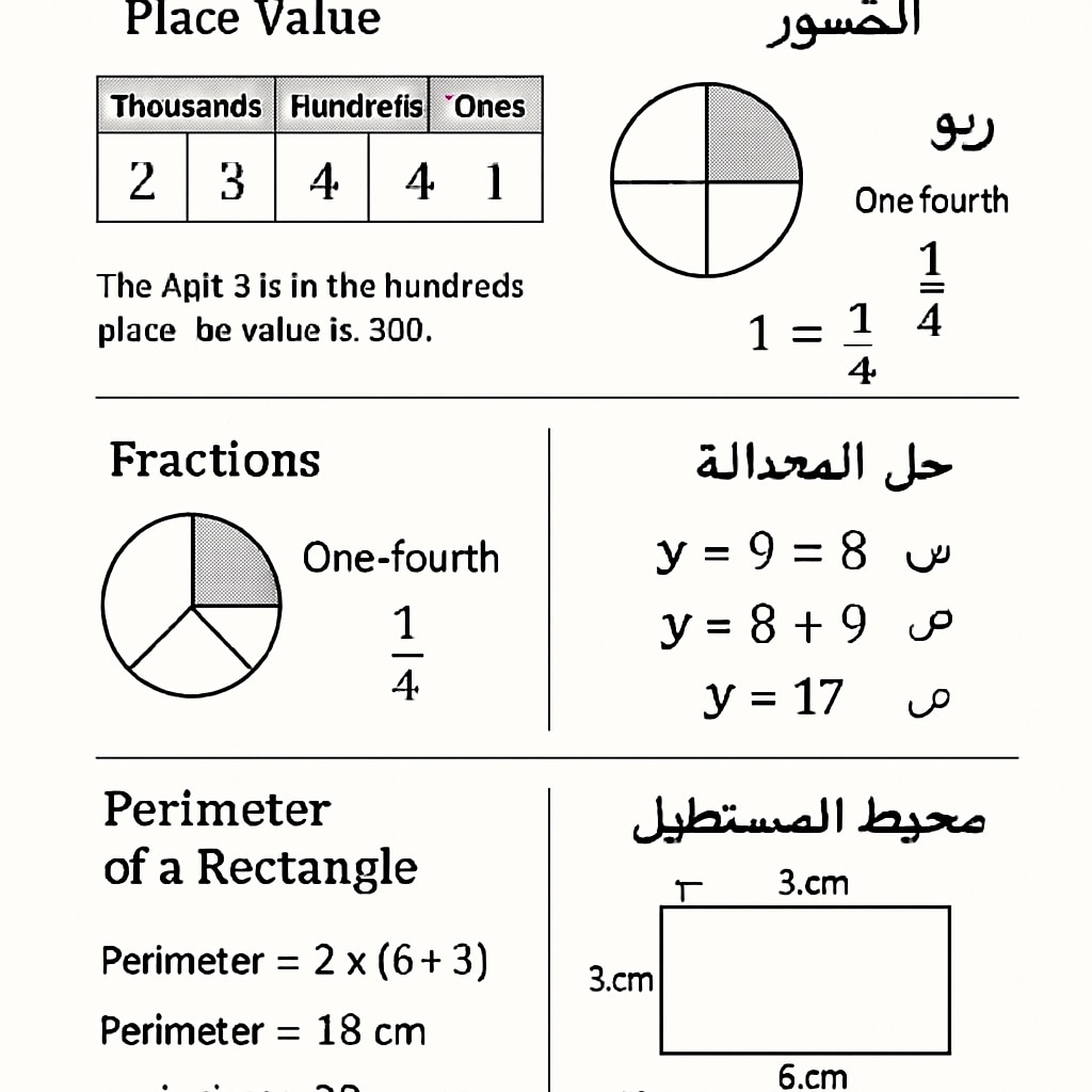 A bilingual math textbook with Arabic and English text to support multicultural learning.