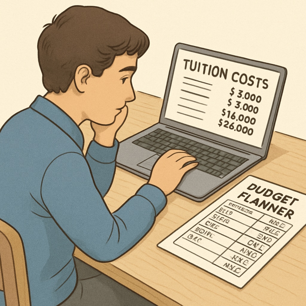 A student analyzing tuition fees and planning an affordable online bachelor's degree.