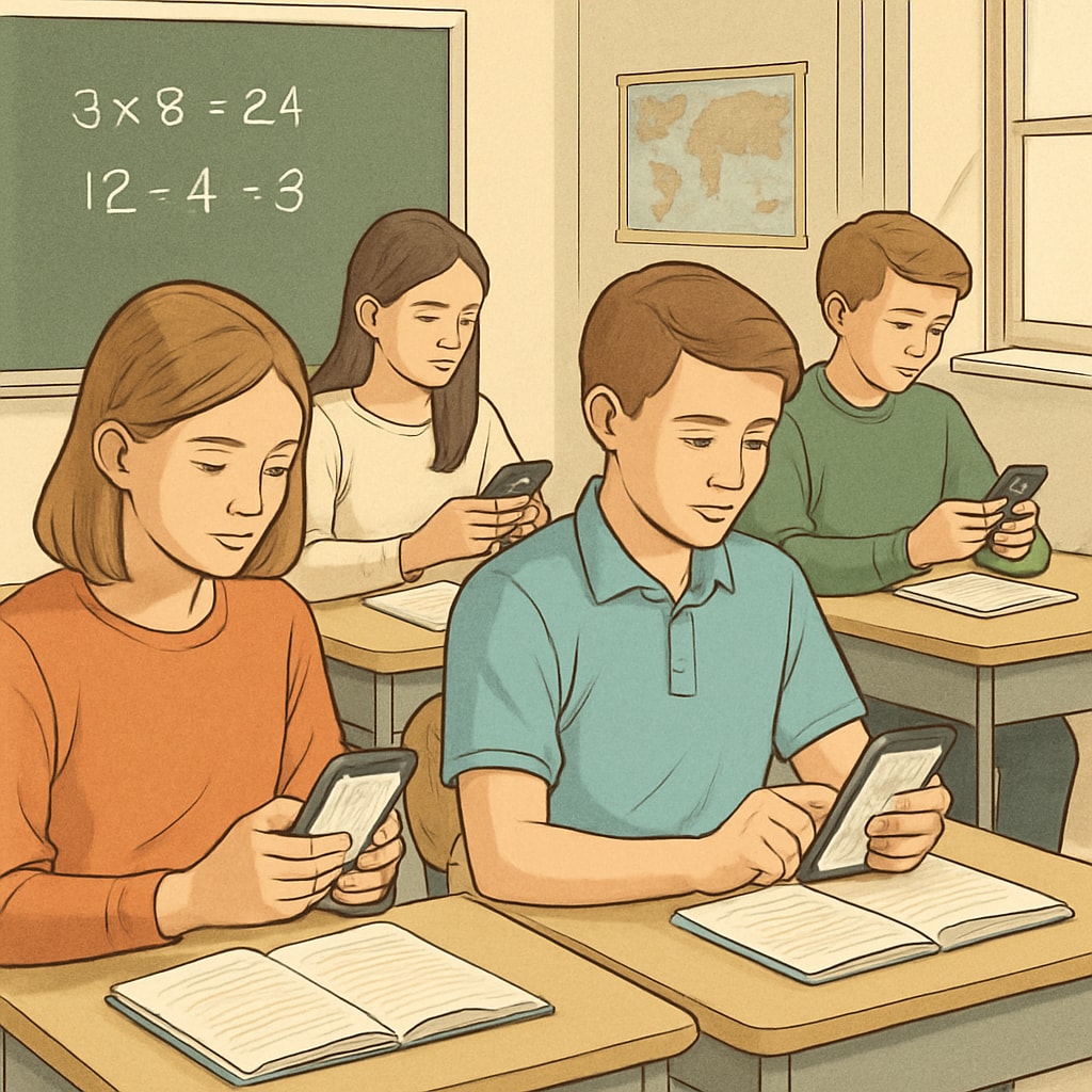 Students responsibly using smartphones in an educational setting.