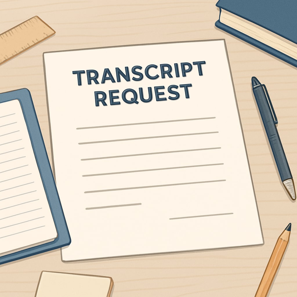 Transcript request document on a desk.