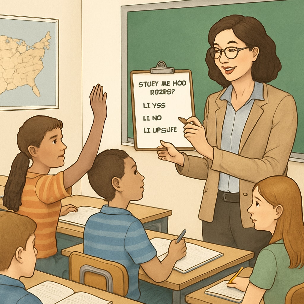 Teacher conducting a study methods survey with K12 students