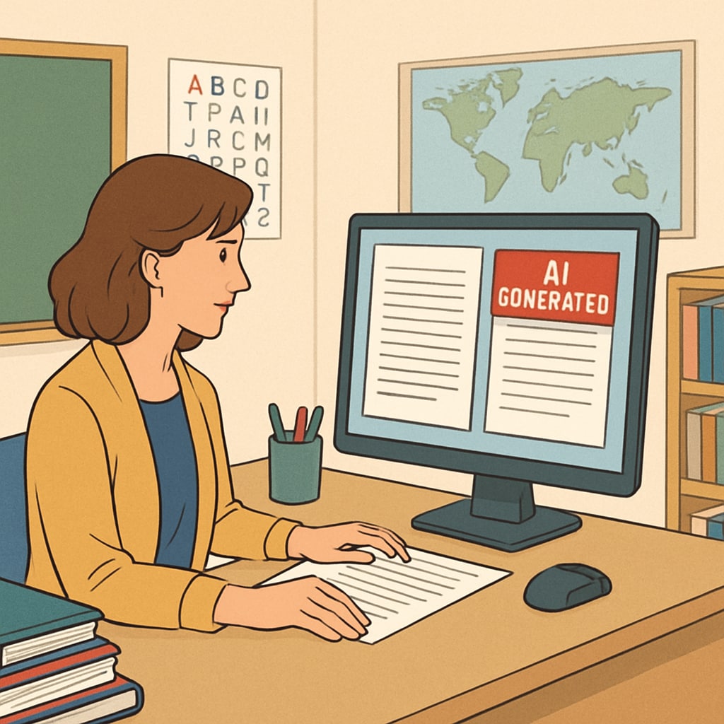 Teacher using AI detection software to evaluate student submissions.