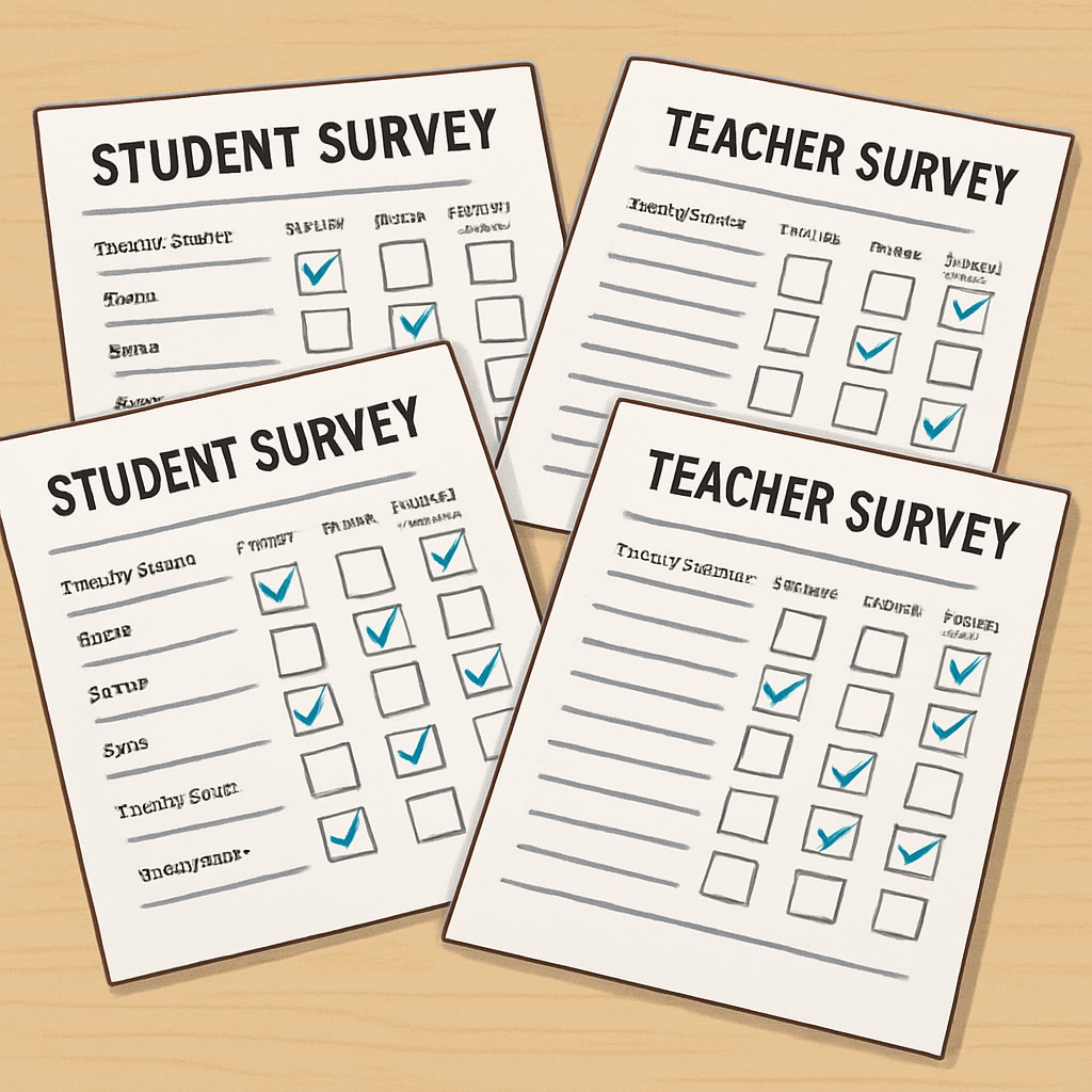 Survey forms filled out by students and teachers