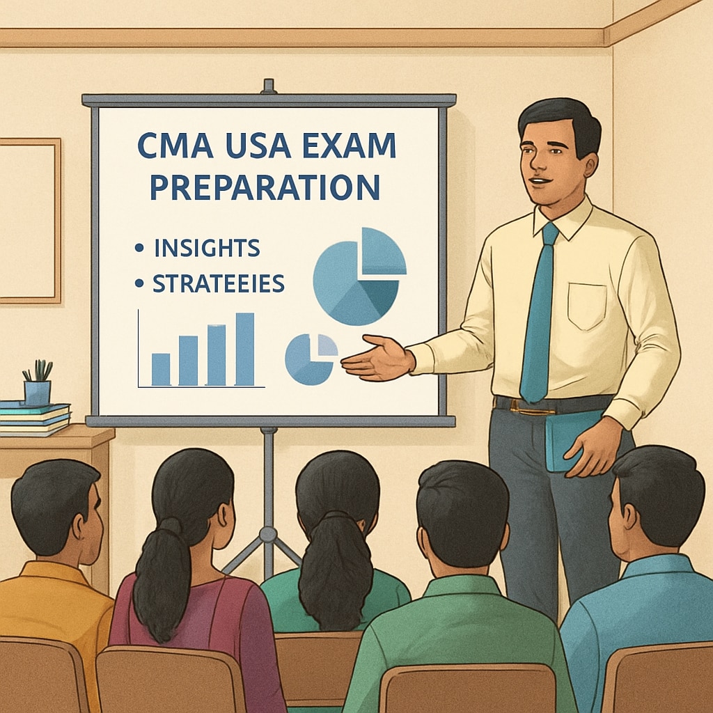 Students in Kerala attending a seminar on CMA USA, with a professional speaker presenting insights and strategies for exam preparation. Kerala students attending a CMA USA seminar for exam preparation.