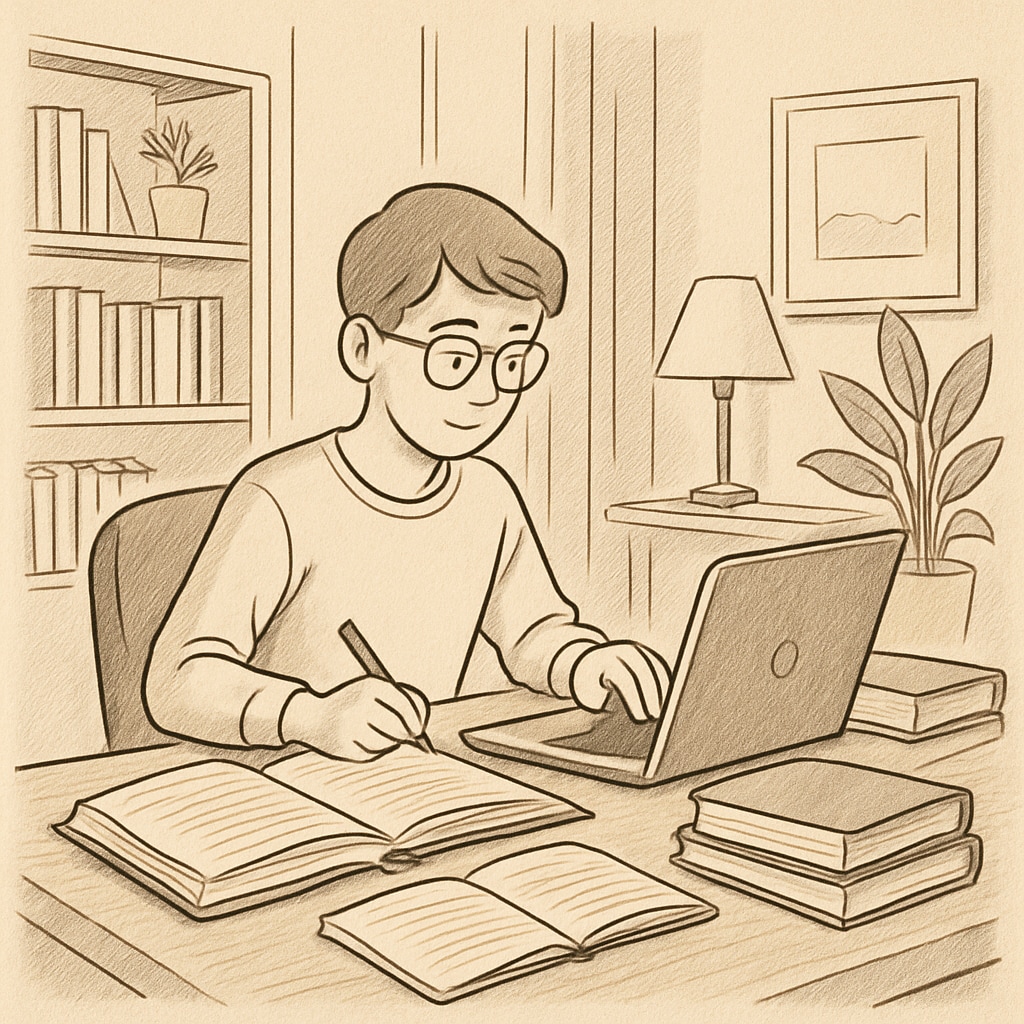 A student working on a laptop at home, symbolizing the flexibility of online education. Online high school student studying at home with a laptop.