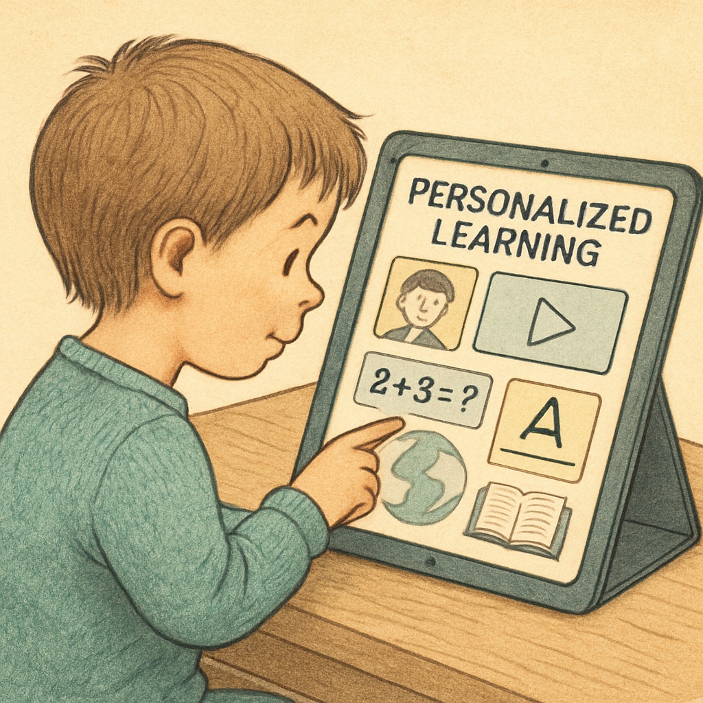 Child using an online learning platform for personalized education in a public online school.