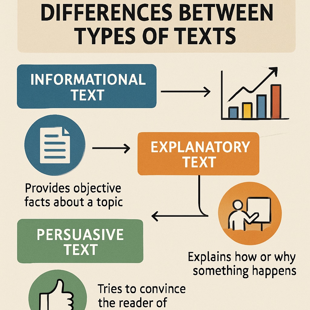 Diagram showing distinctions between informational, explanatory, and persuasive texts for Functional English reading tests.