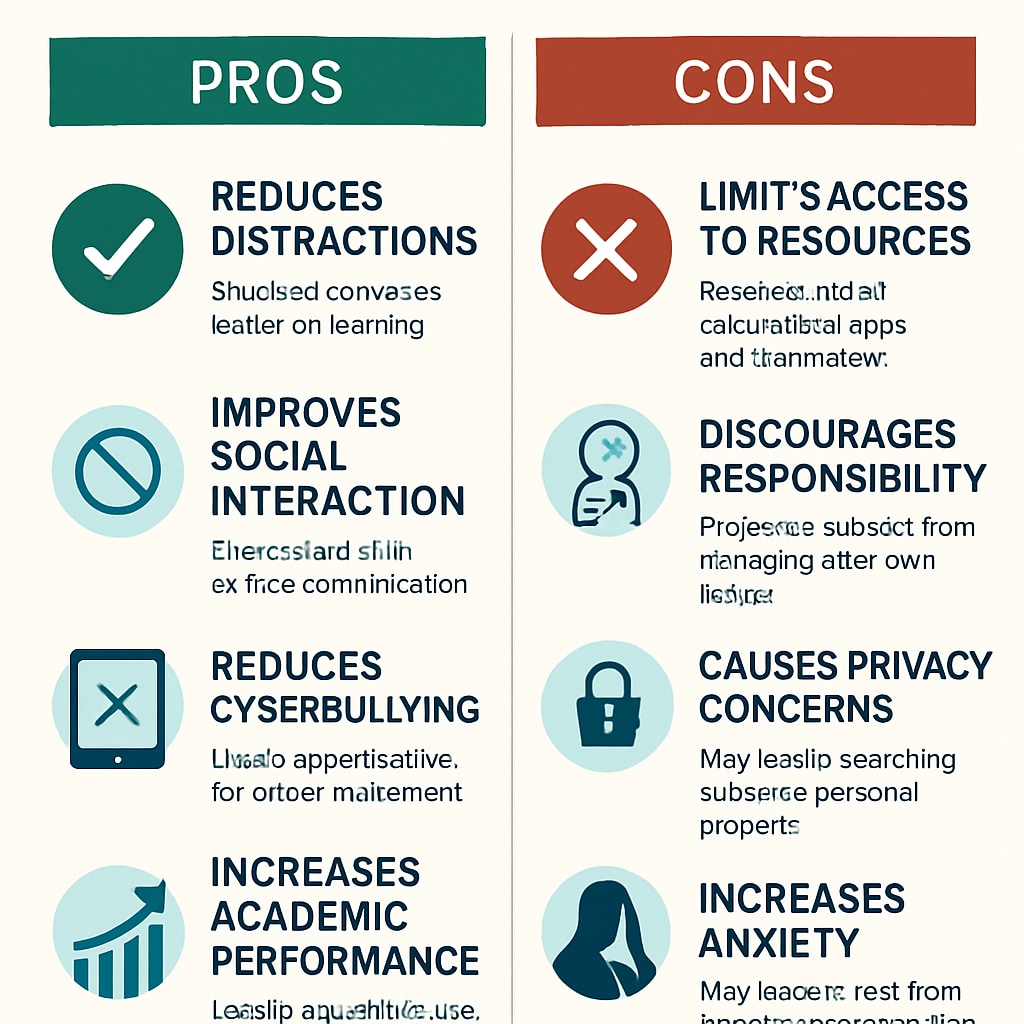 Infographic about the pros and cons of phone bans in schools.