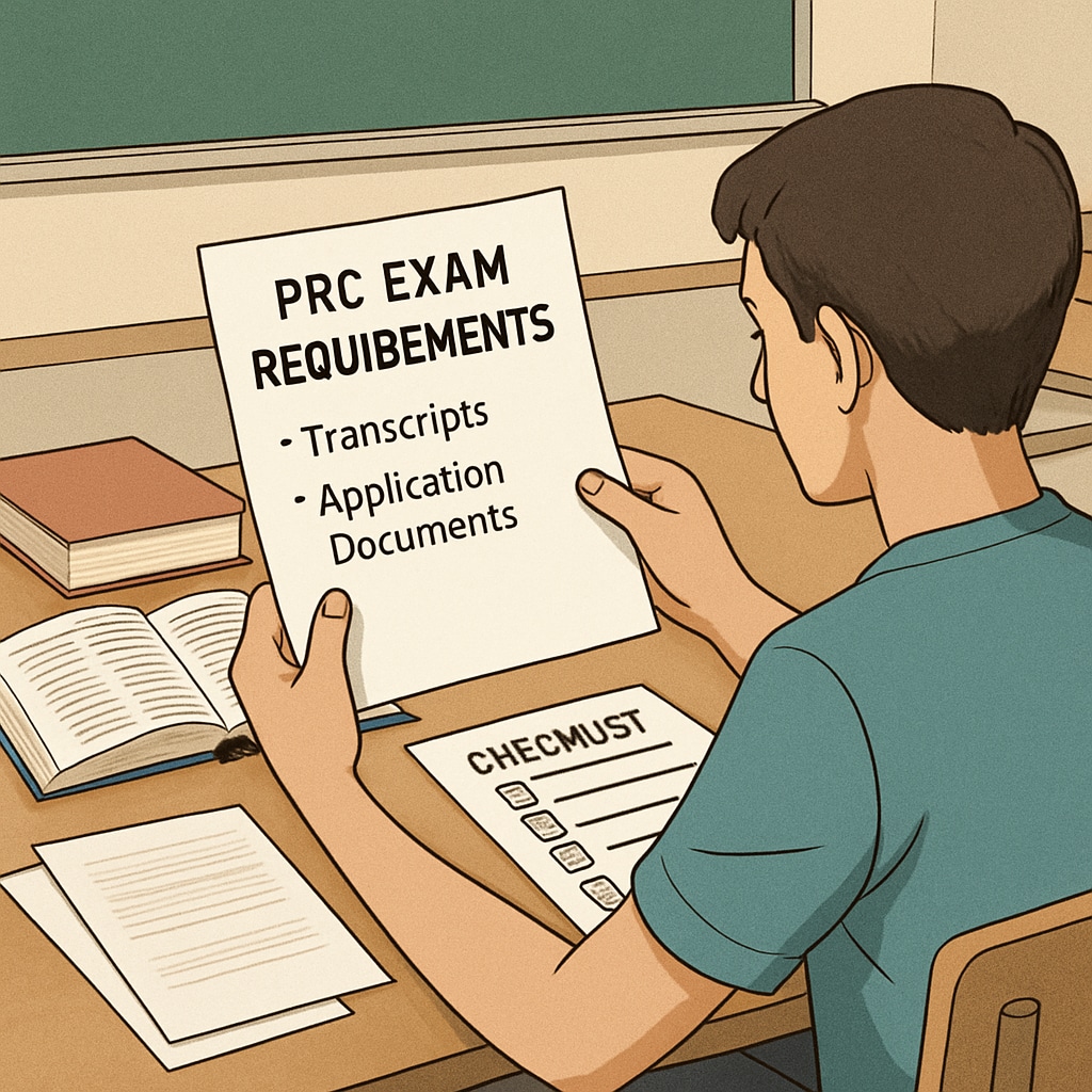 Student checking PRC exam requirements and transcript submission details.