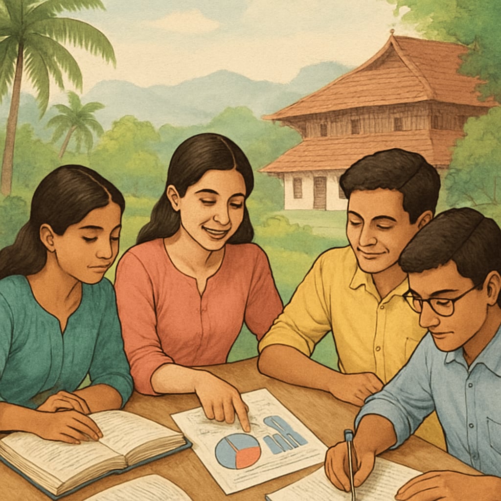 Students in Kerala preparing for CMA USA certification through collaborative study.