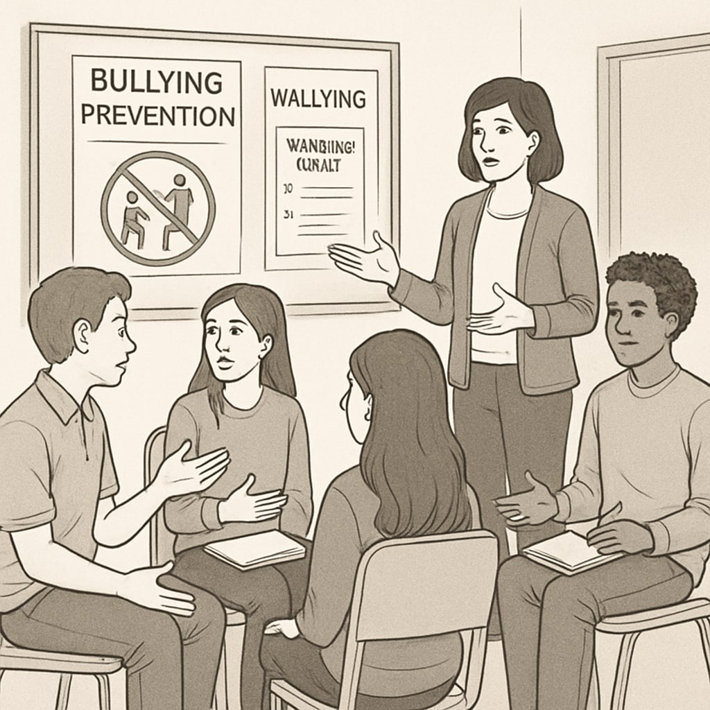 Students attending an anti-bullying workshop.