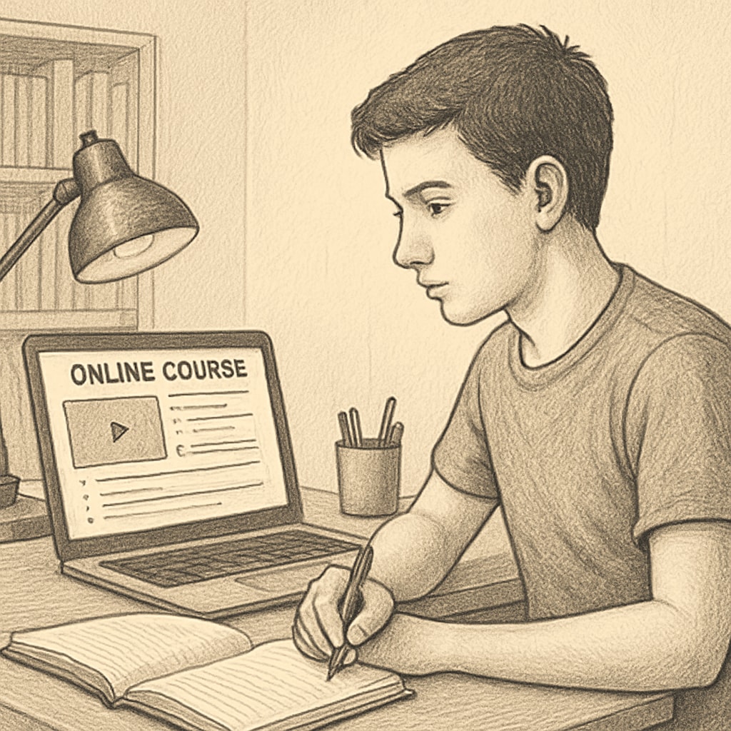 A student engaged in online learning coursework, representing flexible education opportunities.