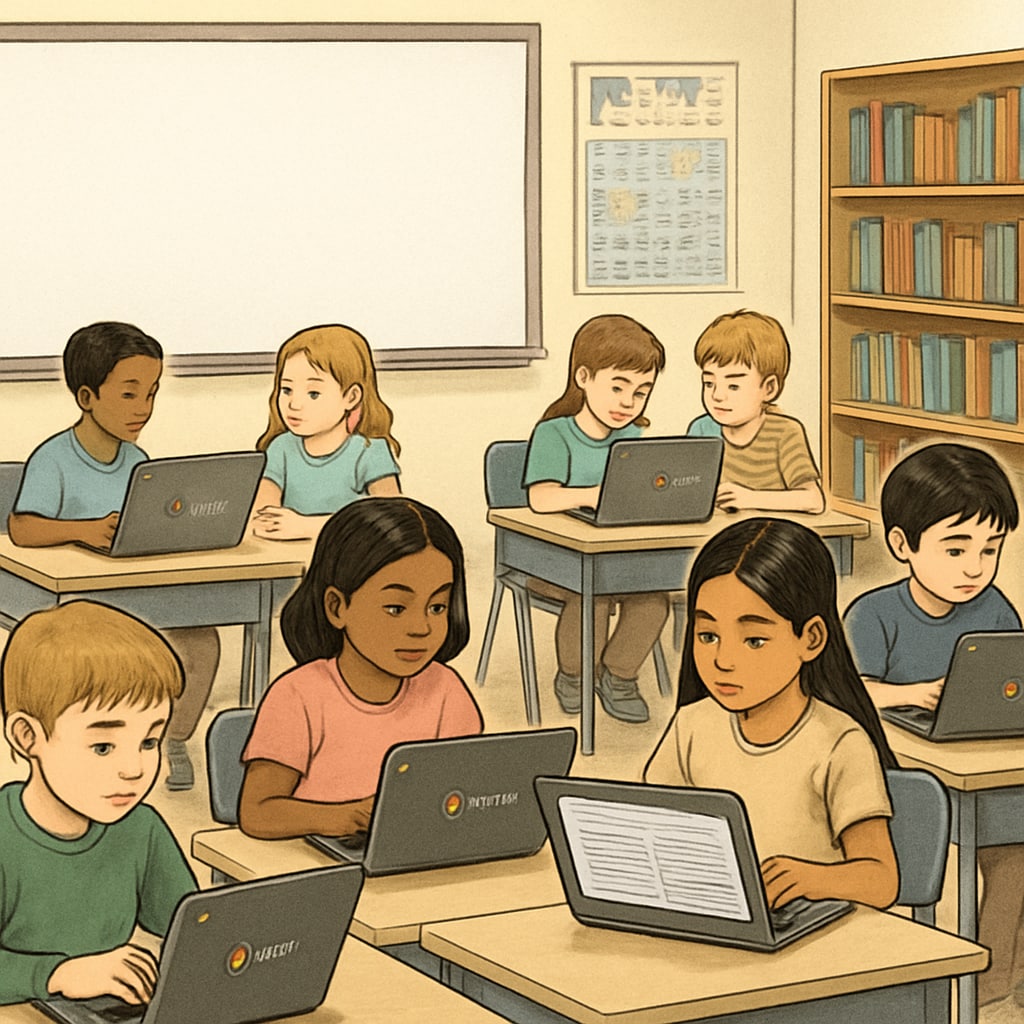 Students in a classroom using Chromebooks for educational purposes.