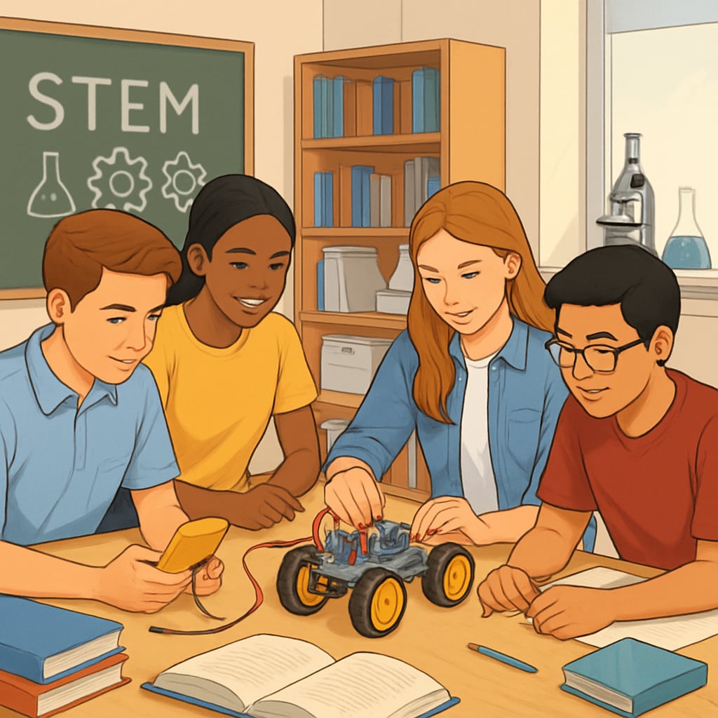 High school students in a STEM project, a foundation for U.S. master's preparation.