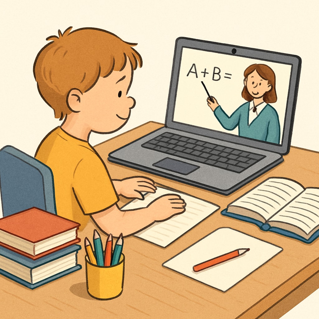 Child using a laptop for online public education