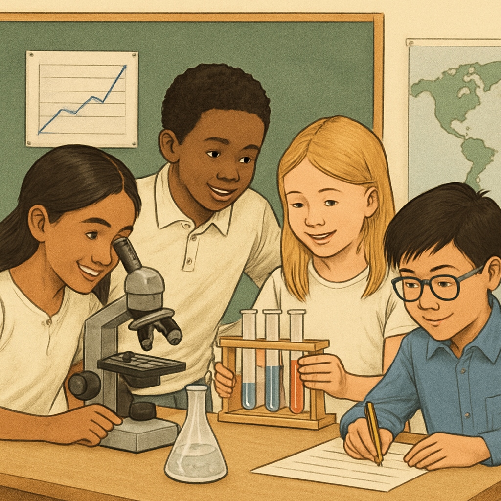 K12 students working on a science project, highlighting preparation for international education.