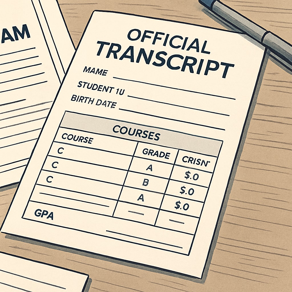 Official transcript paperwork needed for professional exam applications.