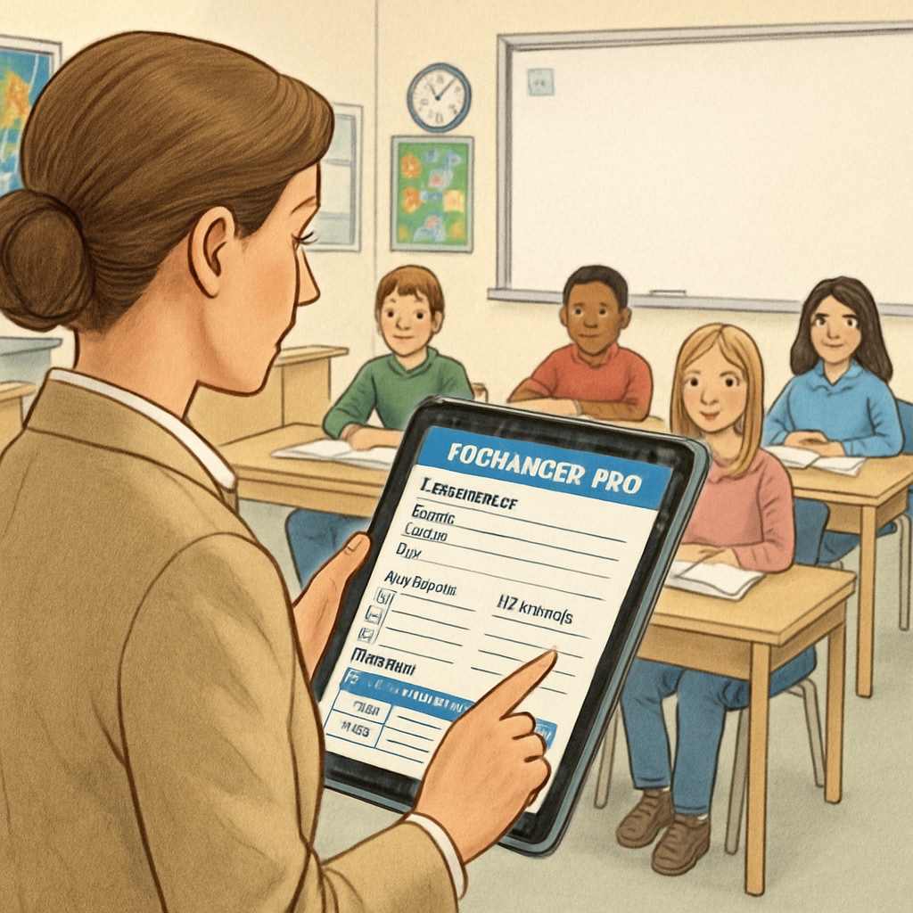 A teacher utilizing EdChanger Pro for lesson planning, enhancing teaching efficiency.
