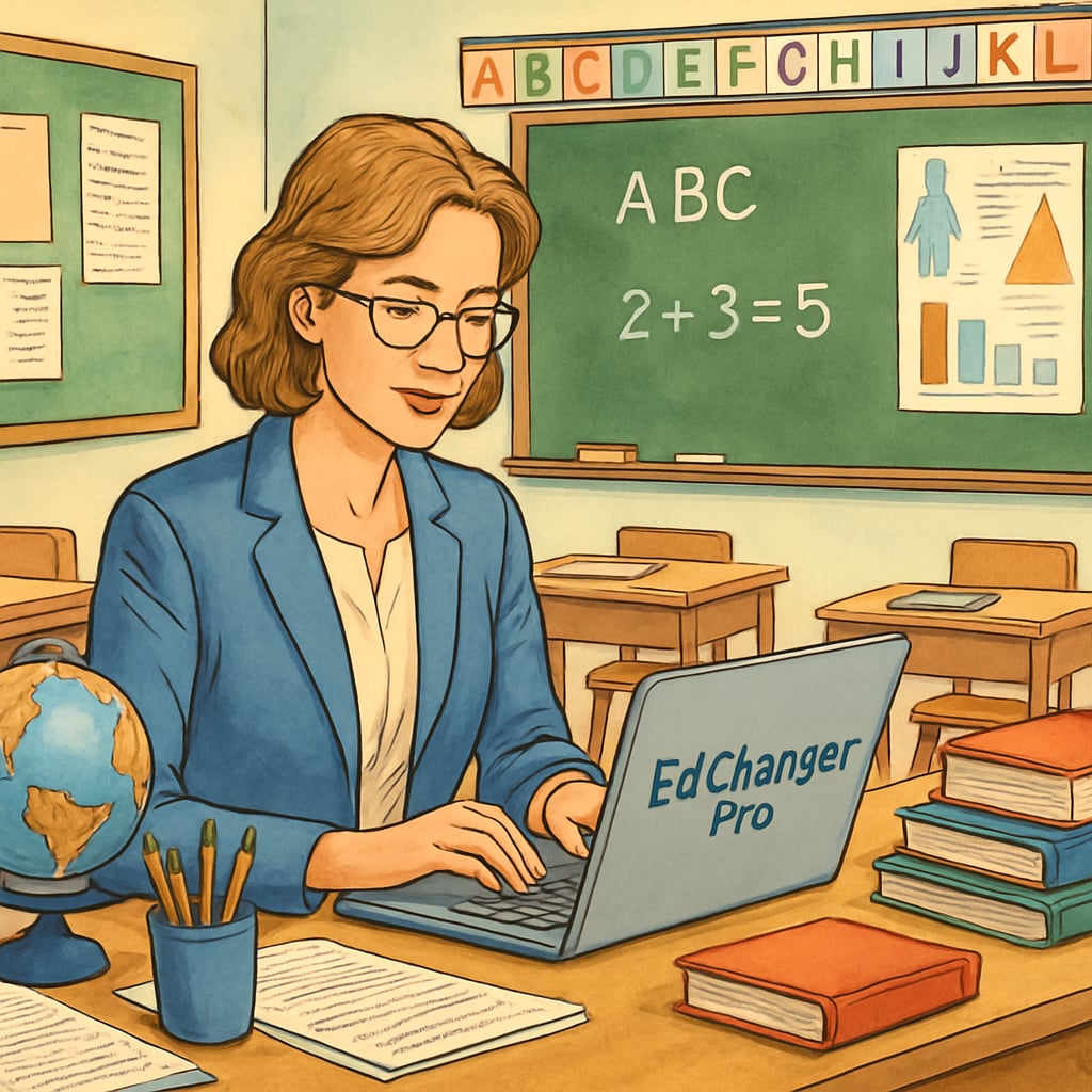 A teacher utilizing EdChanger Pro education application in a classroom.