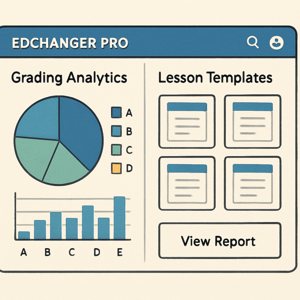 EdChanger Pro’s interface displaying grading tools and lesson planning resources.