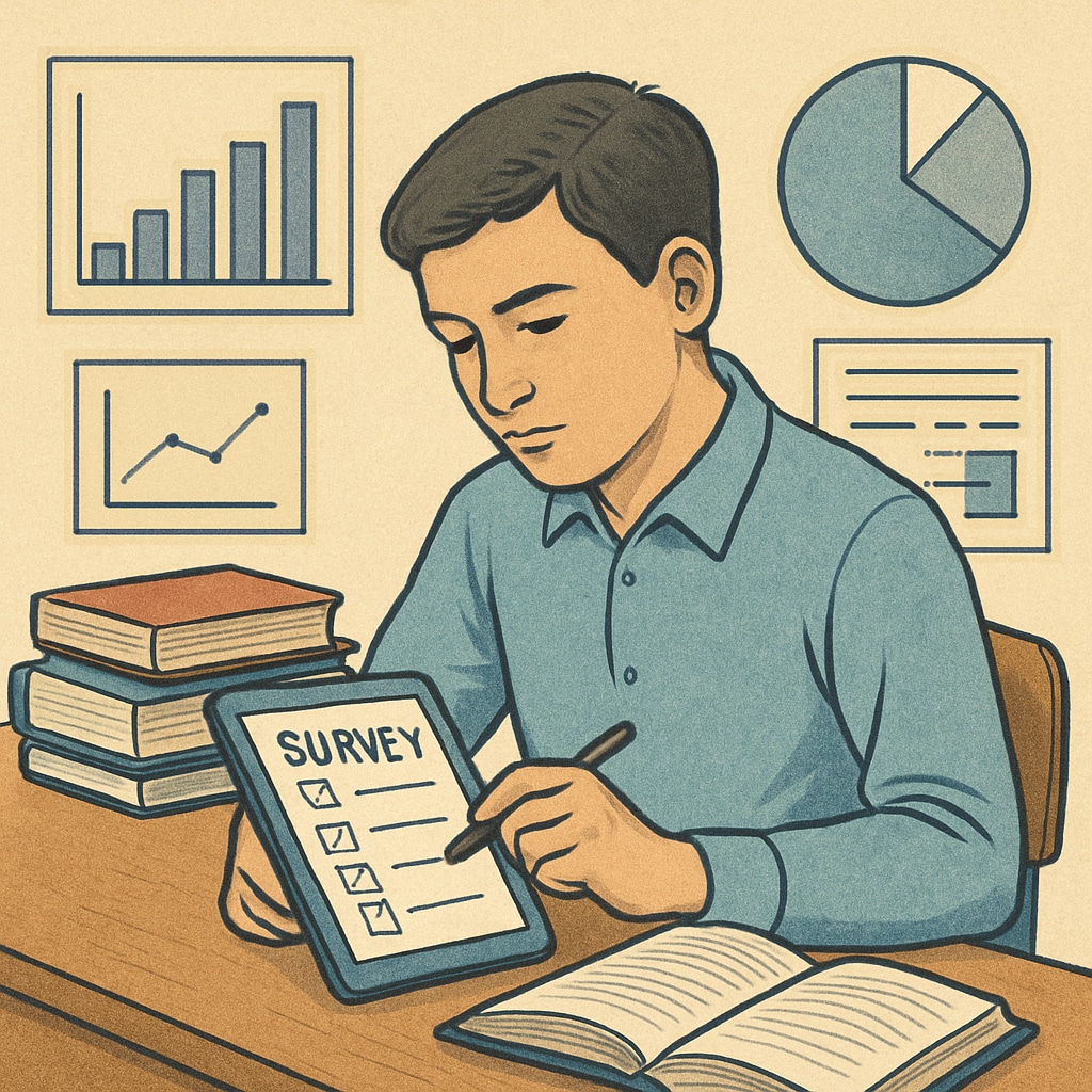 Student completing a survey about study methods, part of a research project.