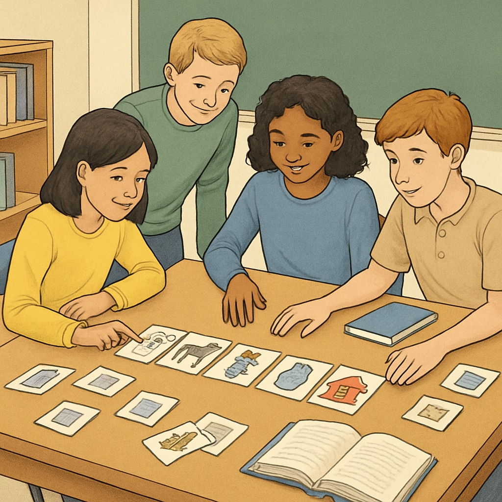 Students organizing Zoom and ReZoom activity cards to restore answer order.