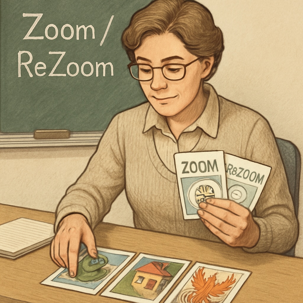 Teacher organizing Zoom/ReZoom activity cards before class.