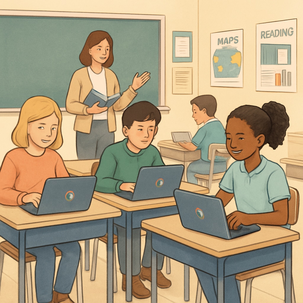 Students using Chromebooks in a classroom setting, focusing on educational technology.