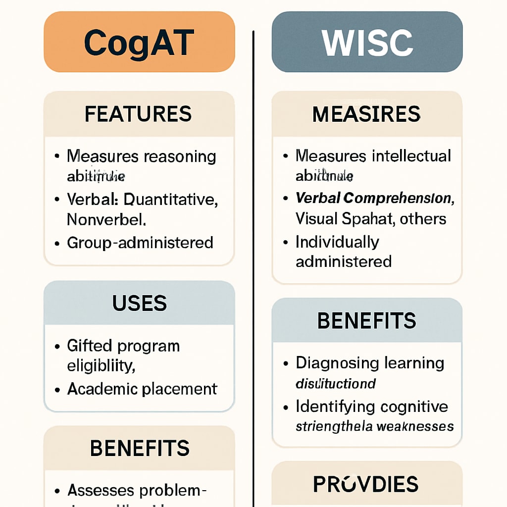 Diagram comparing CogAT and WISC for children's talent assessment.