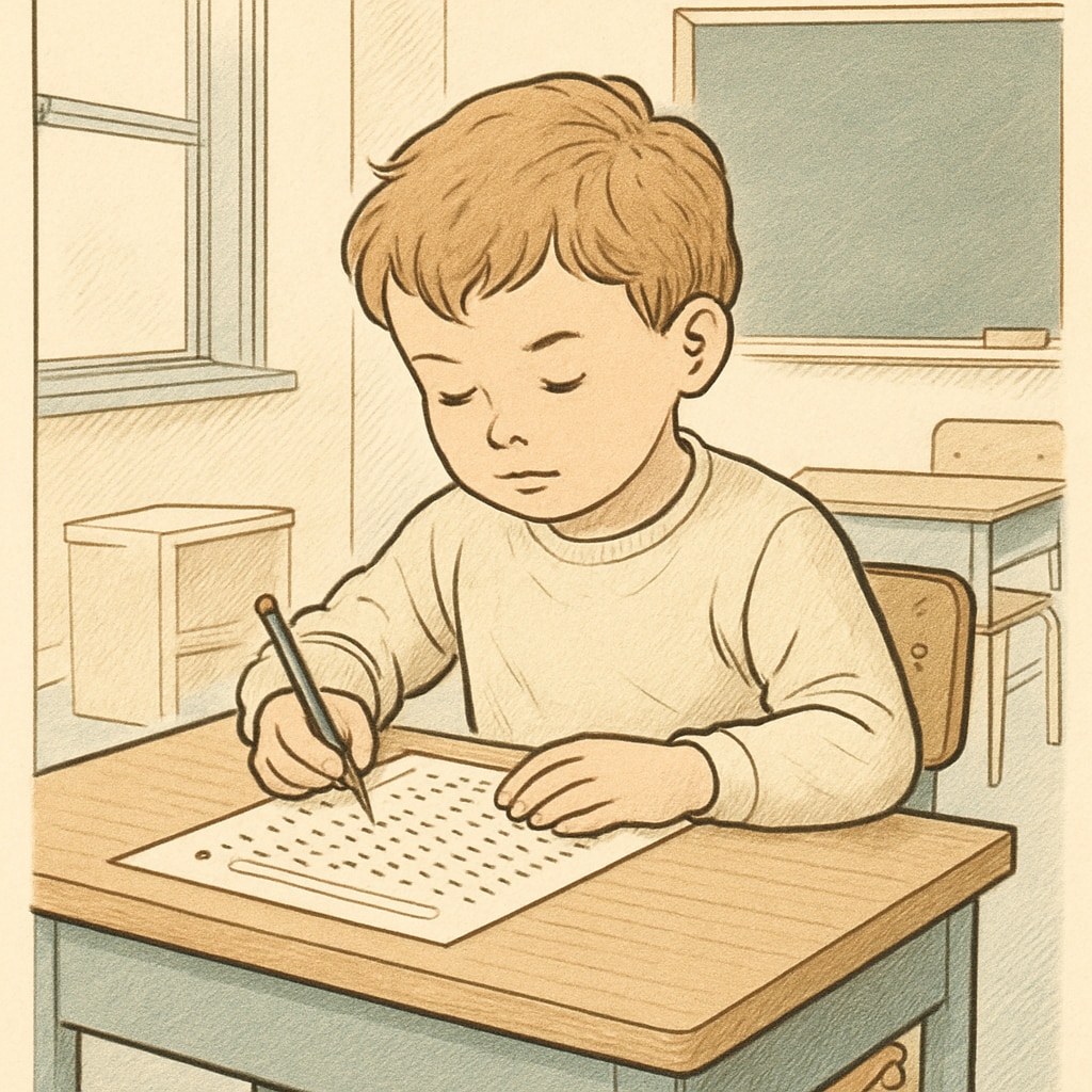 A child taking a standardized intelligence test, symbolizing gifted children evaluation.