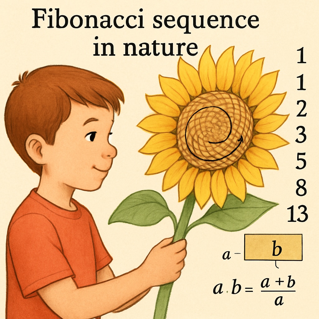 Child observing Fibonacci sequence in nature, related to math learning strategies.