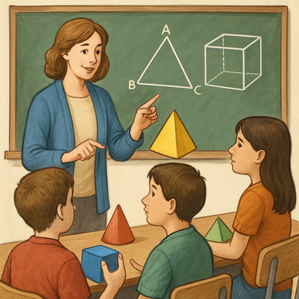 Teacher explaining geometric concepts with models, related to student motivation in math.