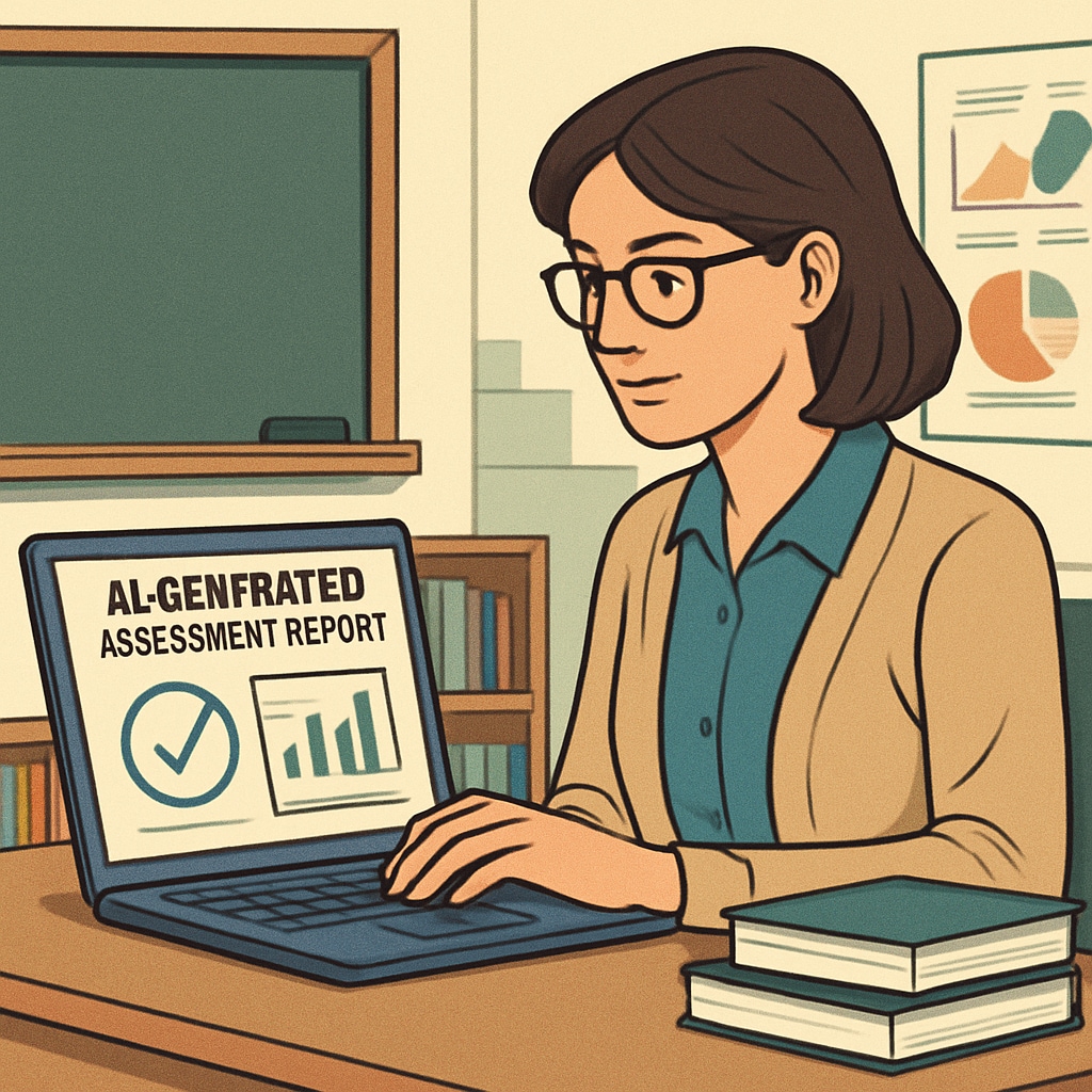 Teacher analyzing AI-generated reports on student performance.