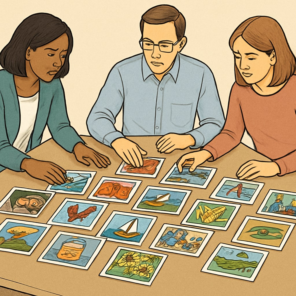 Educators reorganizing Zoom/ReZoom activity cards to restore their sequence.