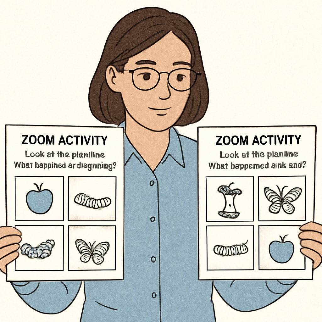 Teacher analyzing Zoom activity pages for proper sequencing.