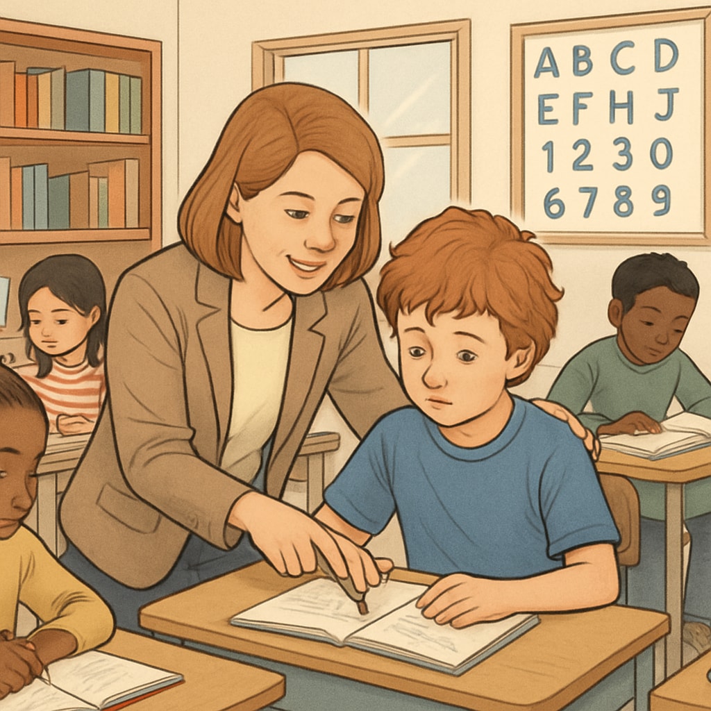 Teacher providing individualized attention to an ADHD student in an inclusive environment