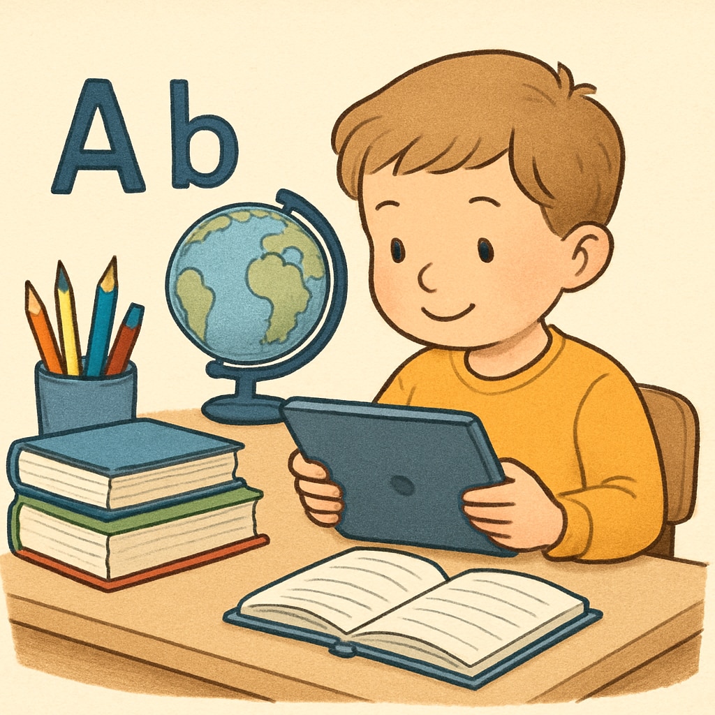 A young child reading on a tablet, symbolizing the fusion of technology and education. Child reading on a tablet, representing children's reading app testing.